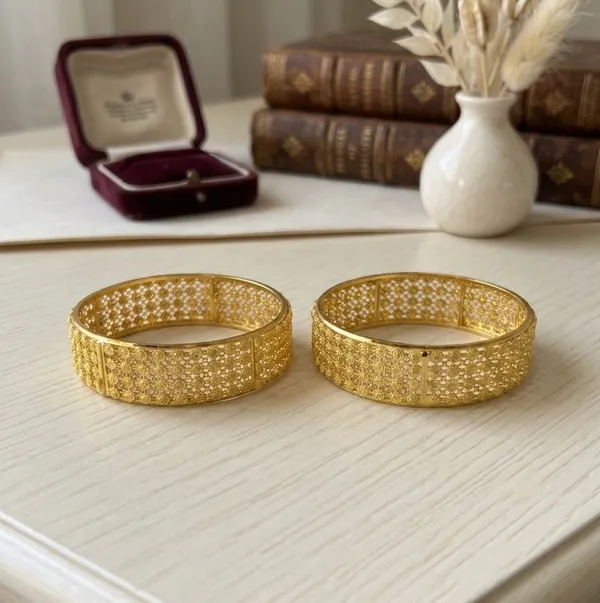 Gold_Plated_Floral_Filigree_Ruby_Emerald_Bangle_Set_For_Women