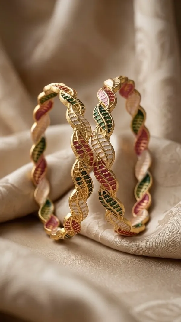 Gold_Metal_Multicolor_Enamel_Twisted_Wave_Bangle_Set_For_Women