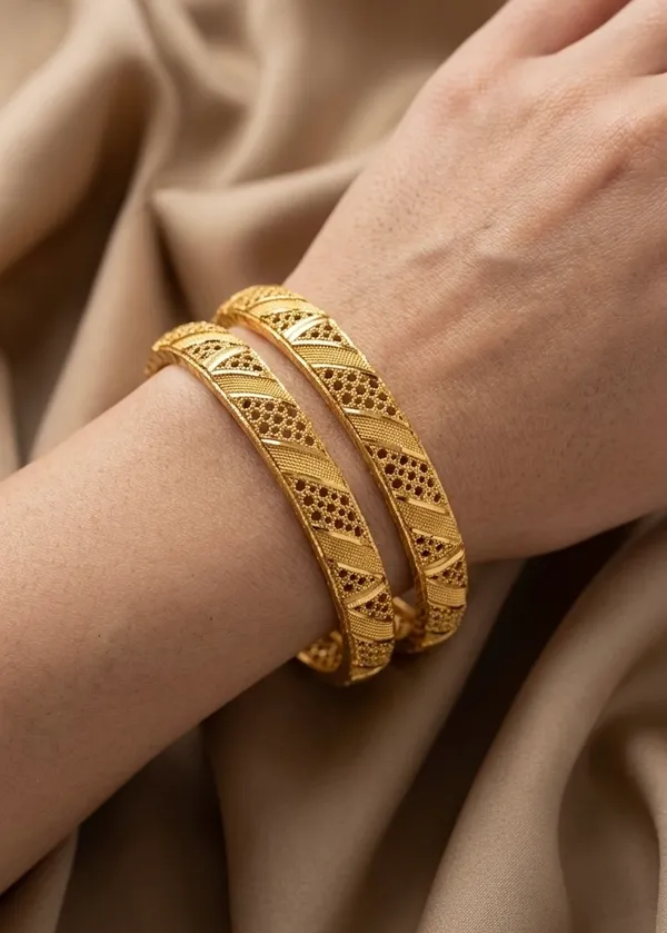 Gold_Plated_Red_Stone_Geometric_Floral_Bangle_Set_For_Women
