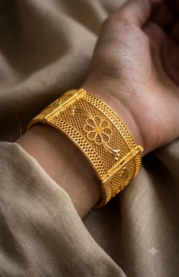 Gold-Plated_Floral_Enamel_Mesh_Pattern_Bangles_For_Women