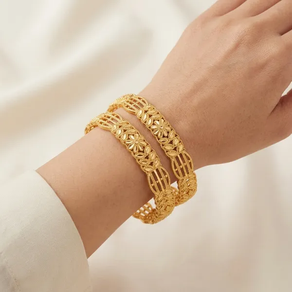 Gold_Plated_Filigree_Floral_Peacock_Bangle_Set_For_Women