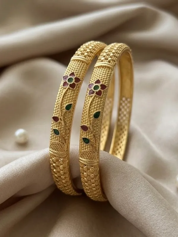 Gold_Plated_Floral_Meenakari_Stone_Accented_Bangle_Set_For_Women