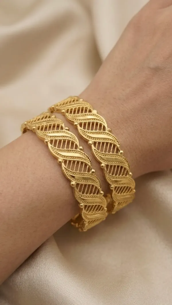 Gold_Plated_Twisted_Rope_Filigree_Bangle_Set_For_Women