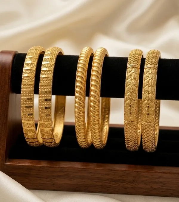 Gold_Plated_Multi_Stone_Heart_Motif_Bangle_Set_For_Women