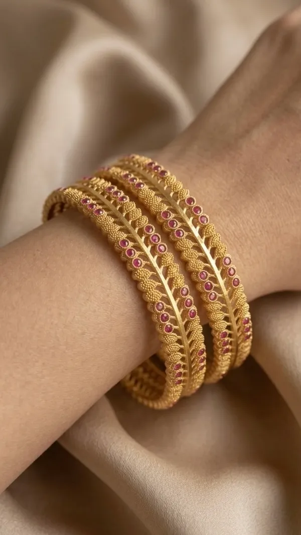 Gold_Plated_Pink_Stone_Embellished_Leaf_Design_Bangles_Set_For_Women_(Set_Of_2)