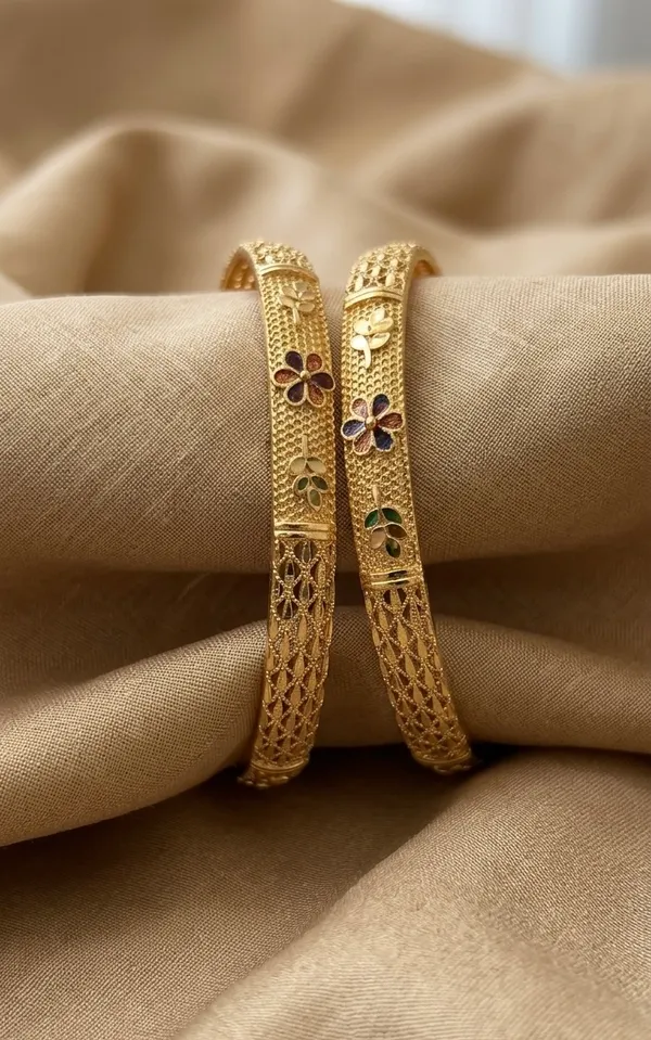 Gold_Plated_Floral_Meenakari_Textured_Bangles_For_Women_(Set_Of_2)
