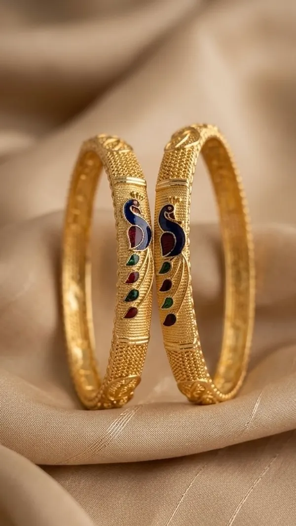 Gold_Plated_Peacock_Design_Meenakari_Bangles_For_Women_(Set_Of_2)