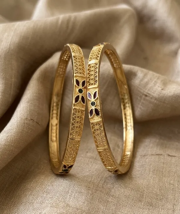 Gold_Plated_Floral_Enamel_Filigree_Bangles_For_Women_(Set_Of_2)