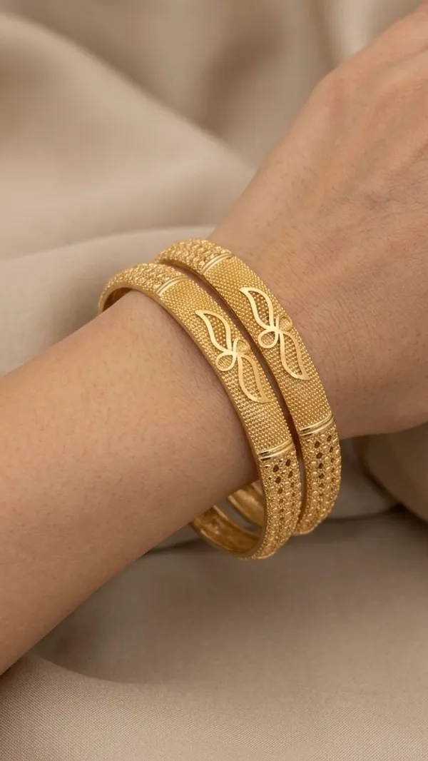 Gold_Textured_Floral_Design_Bangles_For_Women_(Set_Of_2)