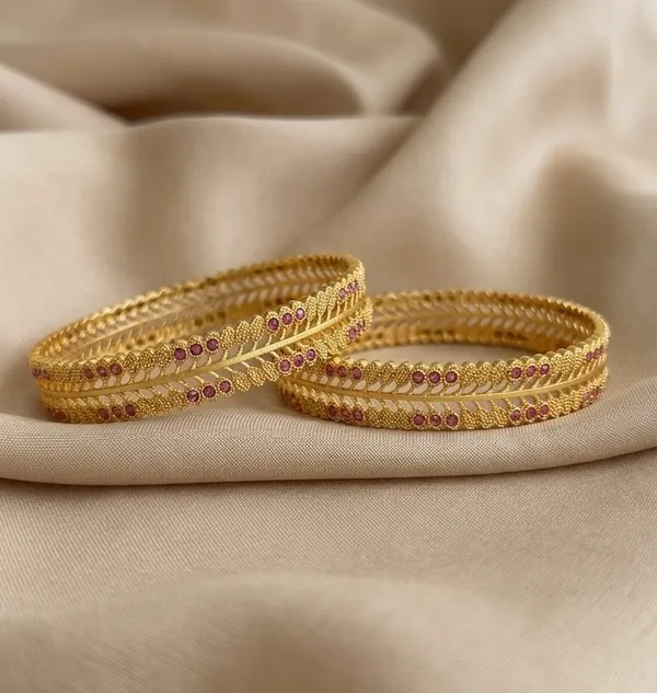 Gold_Plated_Pink_Stone_Embellished_Leaf_Design_Bangles_Set_For_Women_(Set_Of_2)