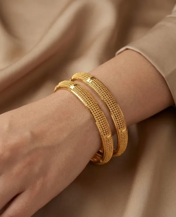 Gold_Plated_Textured_With_Stone_Inlay_Bangle_Set_For_Women_(Set_Of_2)