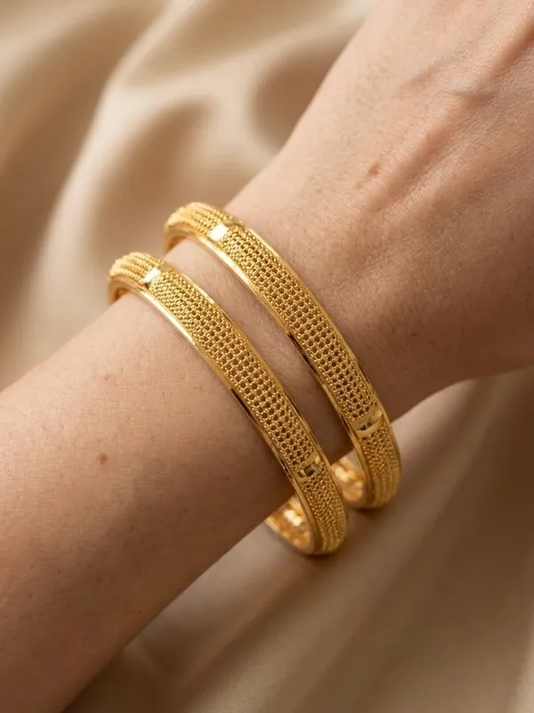 Gold_Plated_Textured_With_Stone_Inlay_Bangle_Set_For_Women_(Set_Of_2)