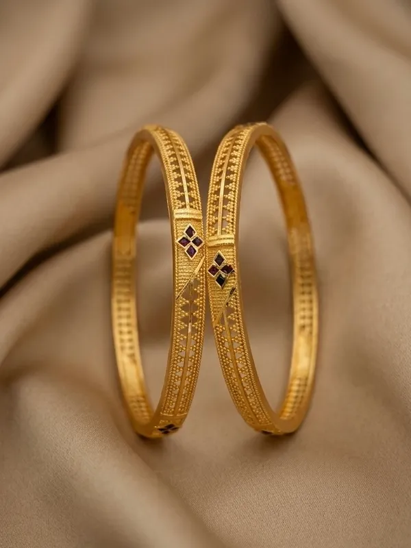 Gold_Plated_Traditional_Embossed_Stone_Accents_With_Bangles_For_Women_(Set_Of_2)