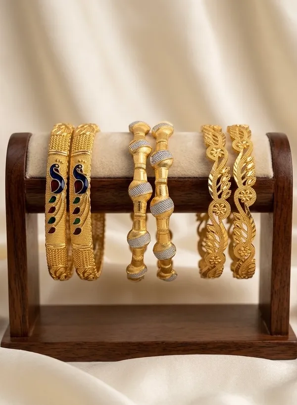 Gold_Textured_Gemstone_Embellished_Bangles_For_Women_(Set_Of_3)