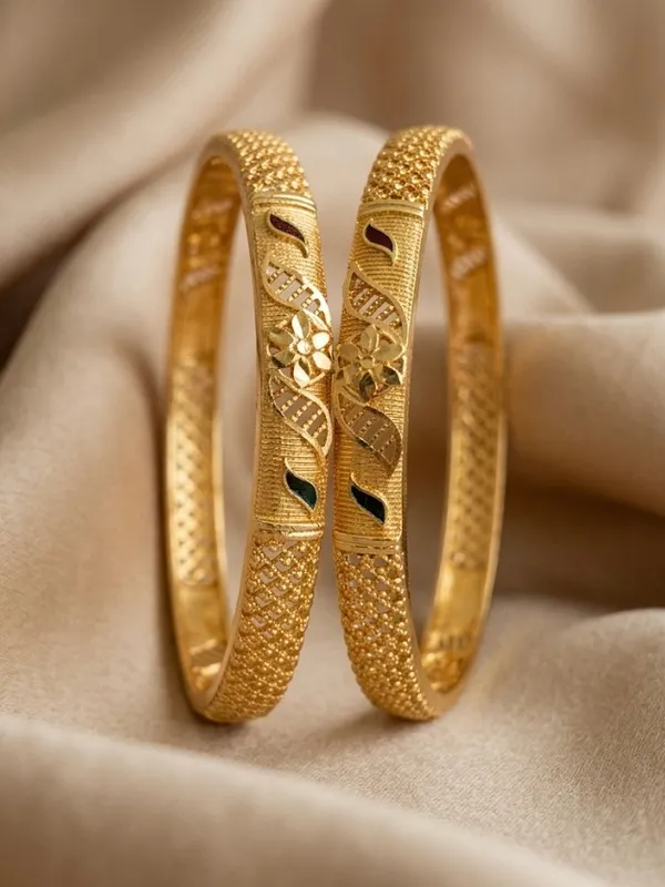 Gold_Textured_Floral_Design_Bangles_For_Women_(Set_Of_2)