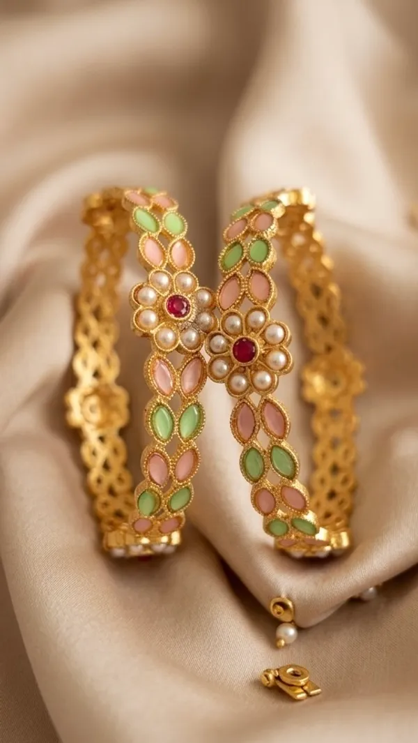 Gold_Plated_Pearl_And_Kundan_Floral_Design_Bangles_For_Women_(Set_Of_2)