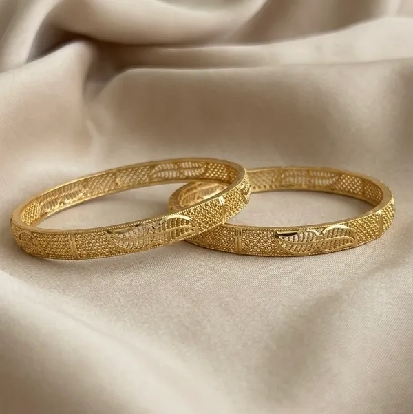 Gold_Plated_Textured_Leaf_Design_Bangles_For_Women_(Set_Of_2)