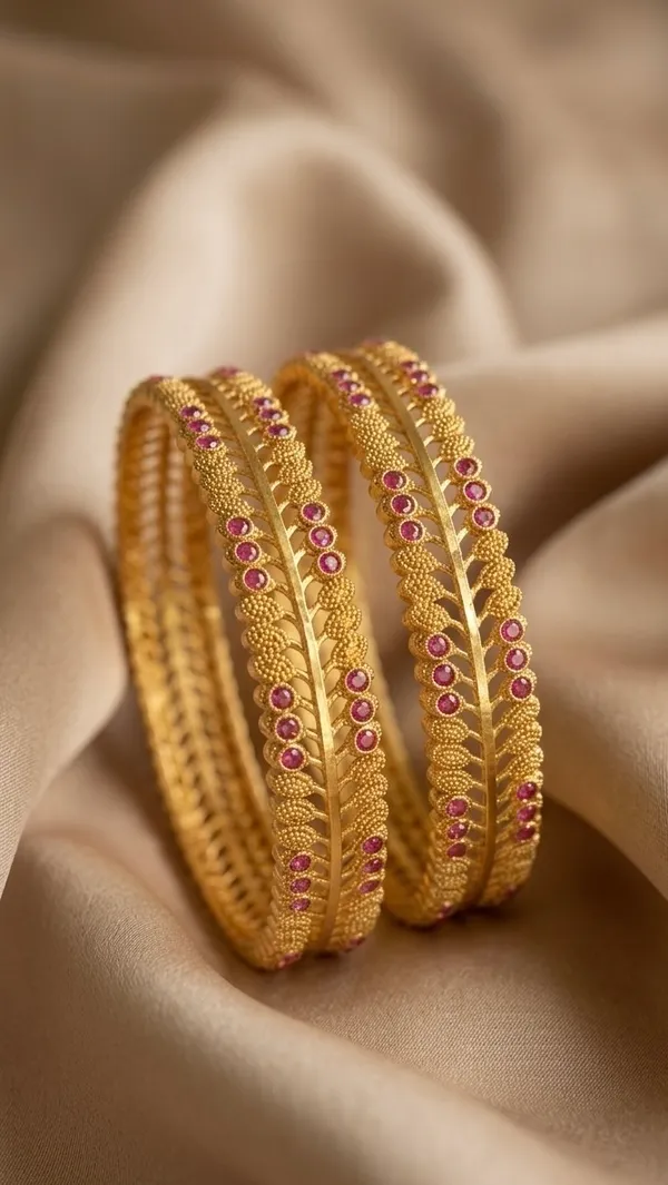 Gold_Plated_Pink_Stone_Embellished_Leaf_Design_Bangles_Set_For_Women_(Set_Of_2)