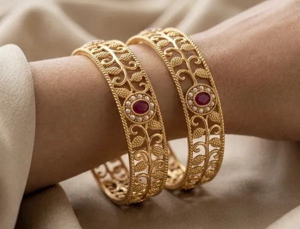 Gold_Plated_Filigree_With_Ruby_Stone_Bangles_For_Women_(Set_Of_2)