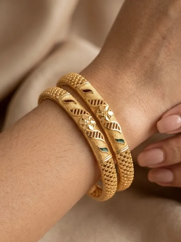 Gold_Textured_Floral_Design_Bangles_For_Women_(Set_Of_2)