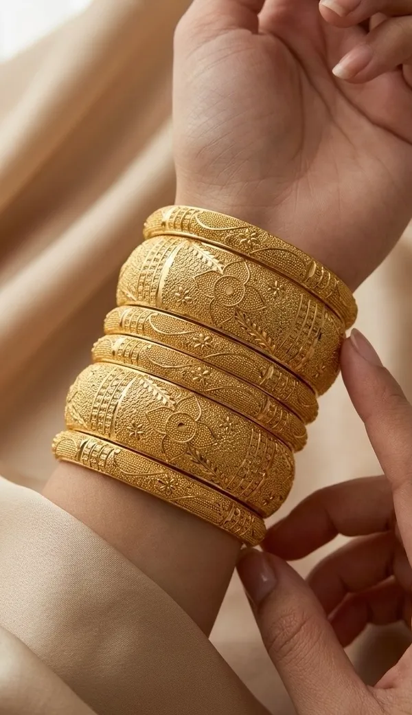 Gold_Textured_With_Stone_Accents_Bangles_For_Women_(Set_Of_2)