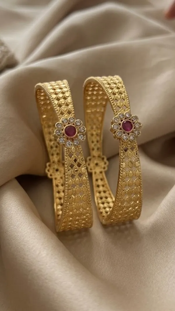 Gold_Plated_Ruby_Stone_Floral_Design_Bangles_For_Women_(Set_Of_2)
