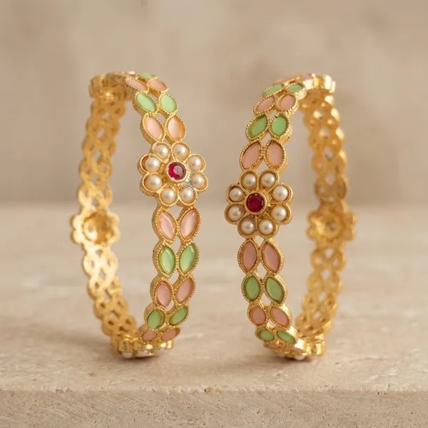 Gold_Plated_Pearl_And_Kundan_Floral_Design_Bangles_For_Women_(Set_Of_2)