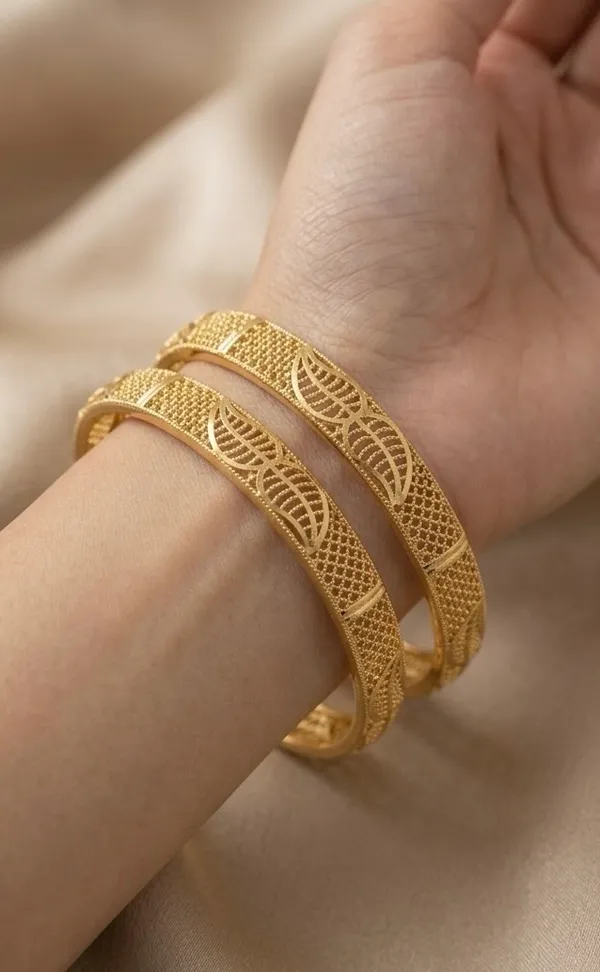 Gold_Plated_Textured_Leaf_Design_Bangles_For_Women_(Set_Of_2)