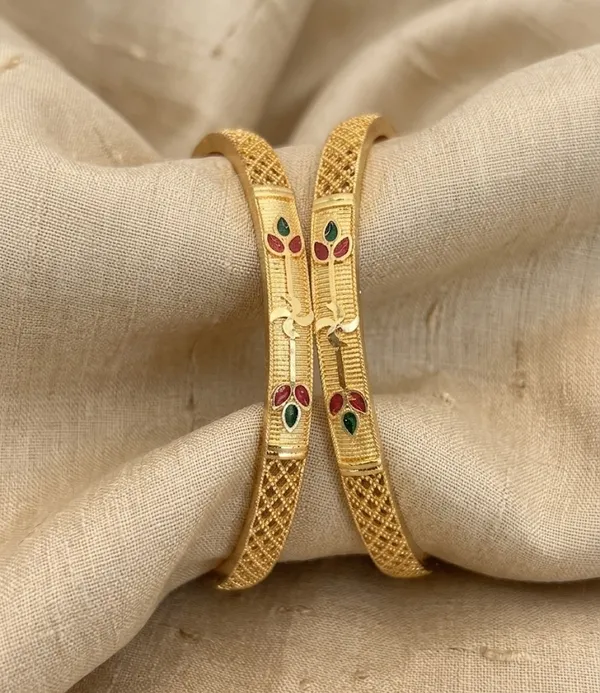 Gold_Plated_Textured_With_Stone_Accents_Bangles_For_Women_(Set_Of_2)
