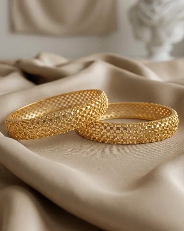 Gold_Plated_Filigree_Mesh_Checkered_Pattern_Bangles_For_Women_(Set_Of_2)