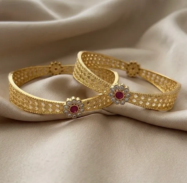 Gold_Plated_Ruby_Stone_Floral_Design_Bangles_For_Women_(Set_Of_2)