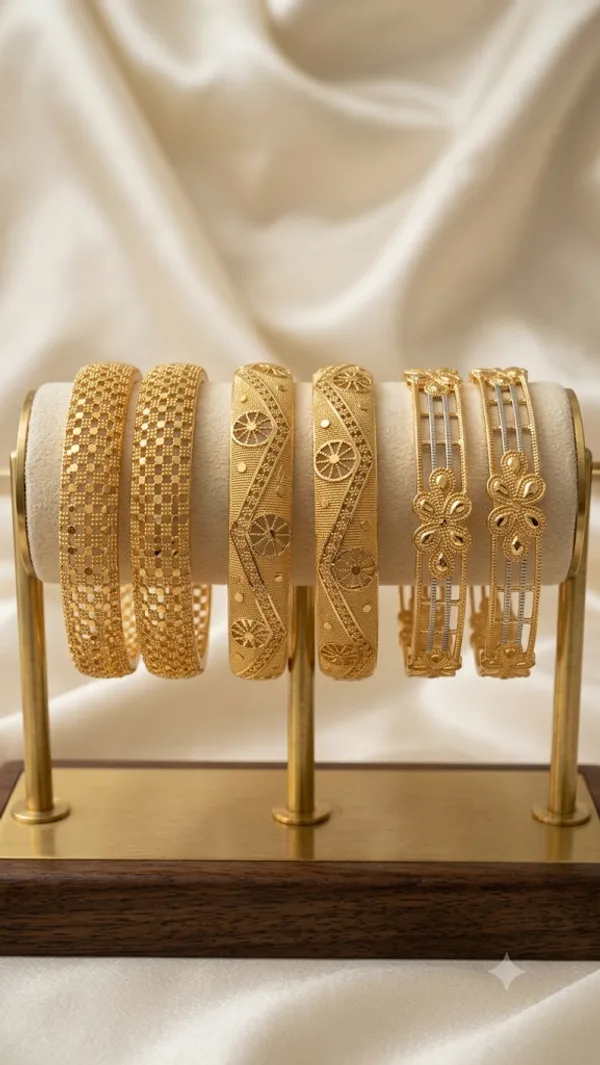 Gold_Textured_Filigree_With_Stone_Accent_Bangles_For_Women_(Set_Of_3)