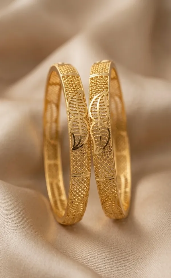 Gold_Plated_Textured_Leaf_Design_Bangles_For_Women_(Set_Of_2)