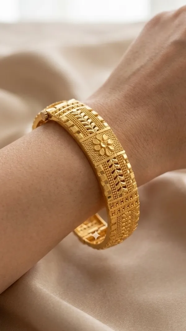 Gold_Textured_With_Stone_Accents_Bangles_For_Women_(Set_Of_2)