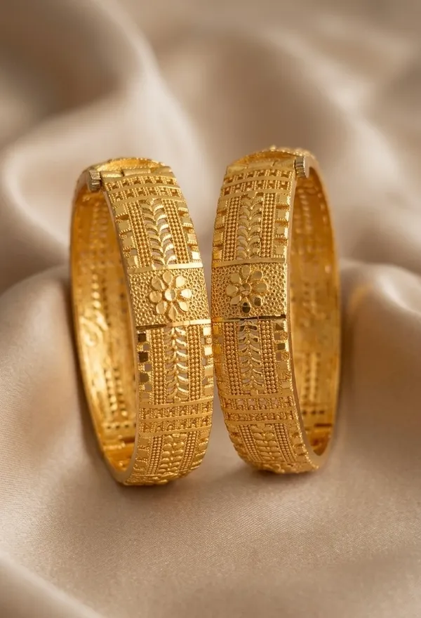 Gold_Textured_With_Stone_Accents_Bangles_For_Women_(Set_Of_2)
