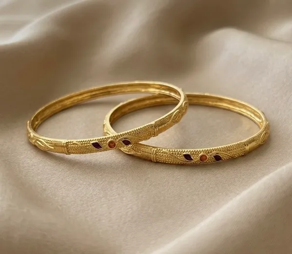 Gold_Textured_With_Stone_Embellishments_Bangles_For_Women_(Set_Of_2)