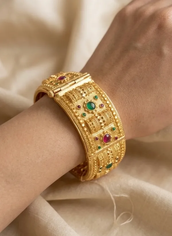 Gold_Plated_Textured_Stone_Studded_Bangles_For_Women_(Set_Of_2)