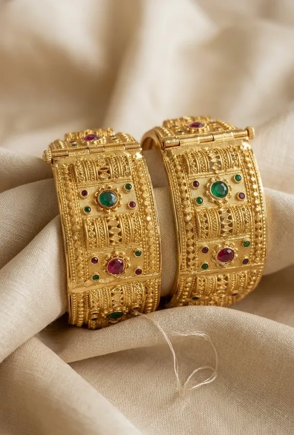 Gold_Plated_Textured_Stone_Studded_Bangles_For_Women_(Set_Of_2)