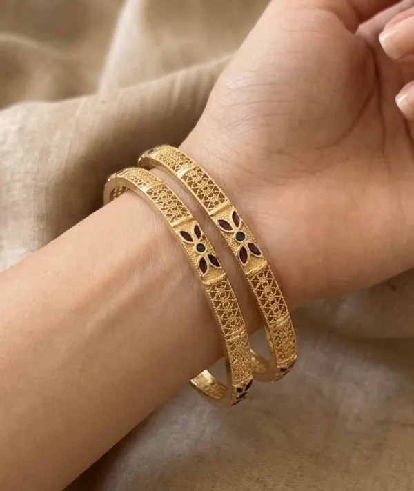 Gold_Plated_Floral_Enamel_Filigree_Bangles_For_Women_(Set_Of_2)
