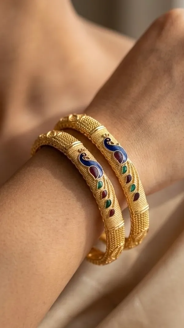 Gold_Plated_Peacock_Design_Meenakari_Bangles_For_Women_(Set_Of_2)