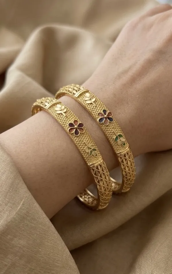Gold_Plated_Floral_Meenakari_Textured_Bangles_For_Women_(Set_Of_2)