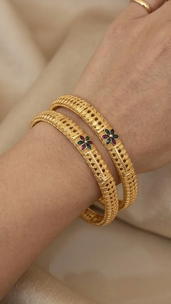 Gold_Plated_Floral_Meenakari_Bangles_For_Women_(Set_Of_2)