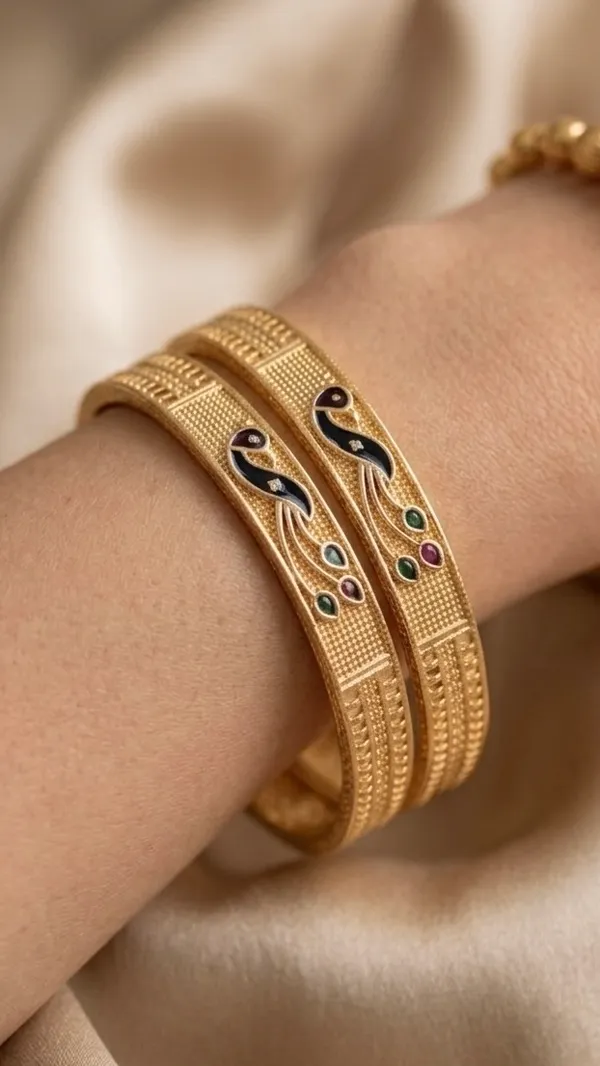 Gold_Plated_Peacock_Meenakari_Bangles_For_Women_(Set_Of_2)