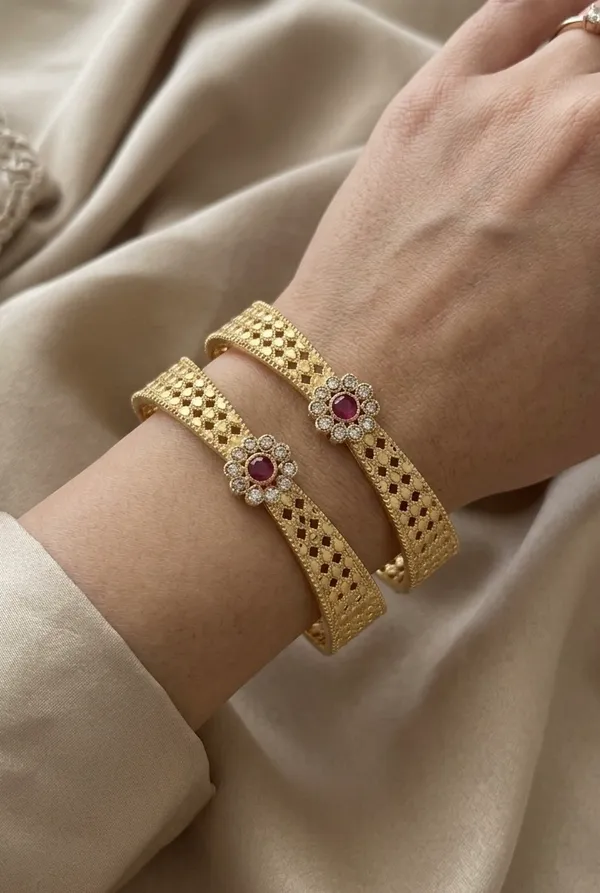 Gold_Plated_Ruby_Stone_Floral_Design_Bangles_For_Women_(Set_Of_2)