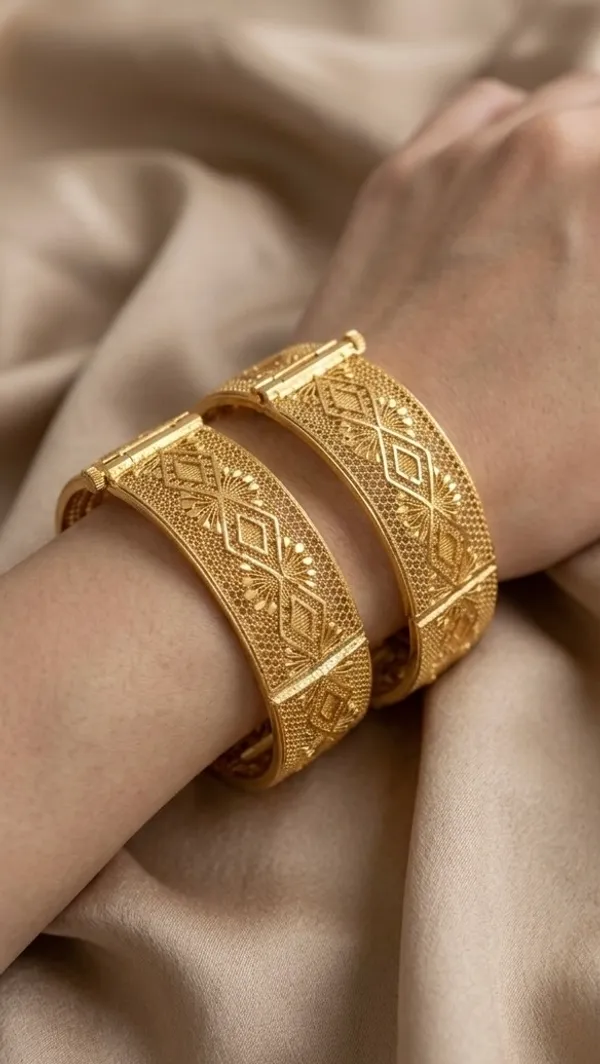 Gold_Textured_Floral_Stone_Embellished_Bangles_For_Women_(Set_Of_2)