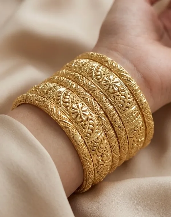 Gold_Plated_Textured_Floral_Stone_Studded_Bangles_For_Women_(Set_Of_2)