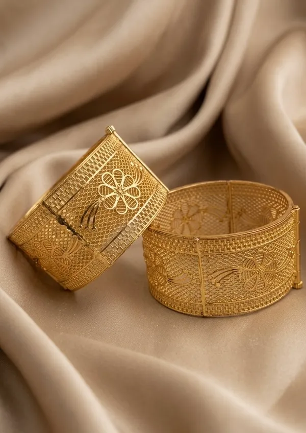 Gold_Plated_Filigree_Design_Bangle_Set_For_Women_(Set_Of_2)