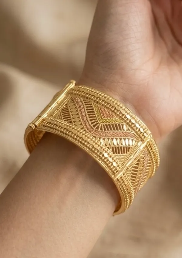 Gold_Plated_Floral_Meenakari_Mesh_Bangles_For_Women_(Set_Of_2)