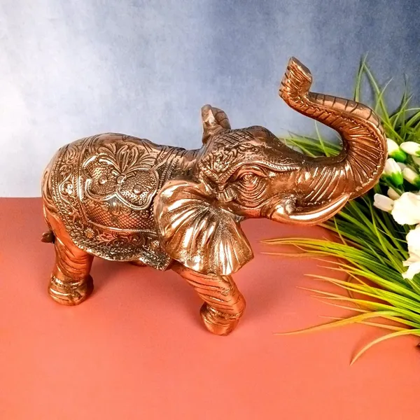 Aluminium_Copper_Ornate_Saddle_Raised_Trunk_Elephant_Figurine_Pair_Set_Of_2