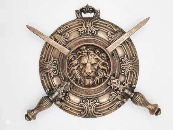 Aluminium_Antique_Lion_Head_Crossed_Swords_Shield_Wall_Hanging